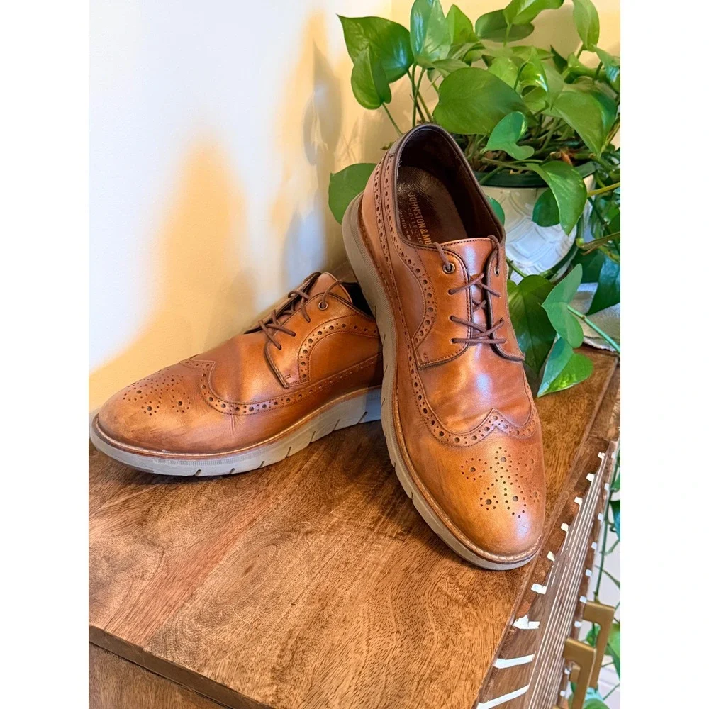 Johnston & Murphy Collection Vaughn Wingtip Oxford Men 12M Cognac Leather Brogue